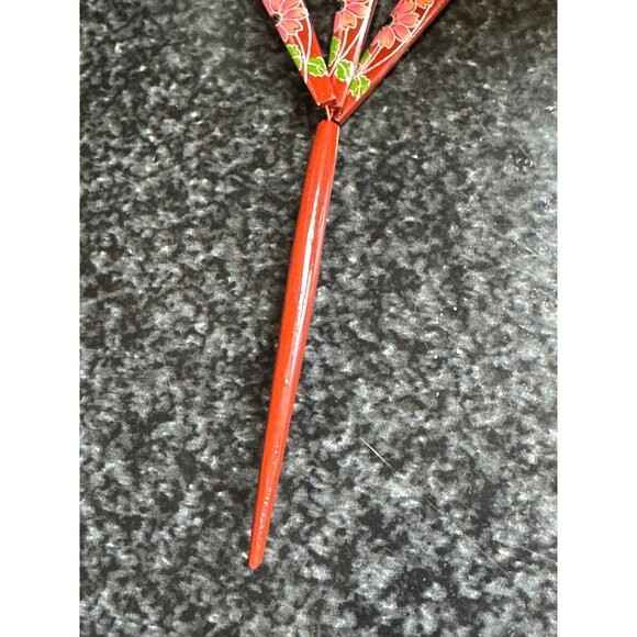 Vtg Japanese Kanzashi Hair Stick  Brown Painted 3 \